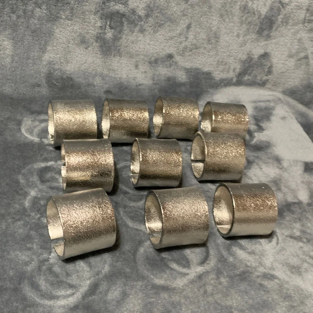Set of 10 Silver Textured Metal Napkin Rings Modern Split Cuff Table Decor